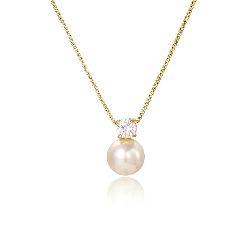 Dainty Diamond Pearl Necklace - Aryomi
