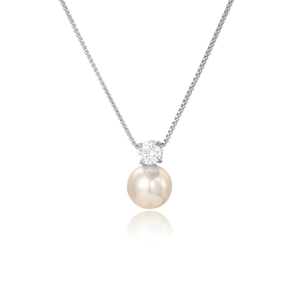 Dainty Diamond Pearl Necklace - Aryomi