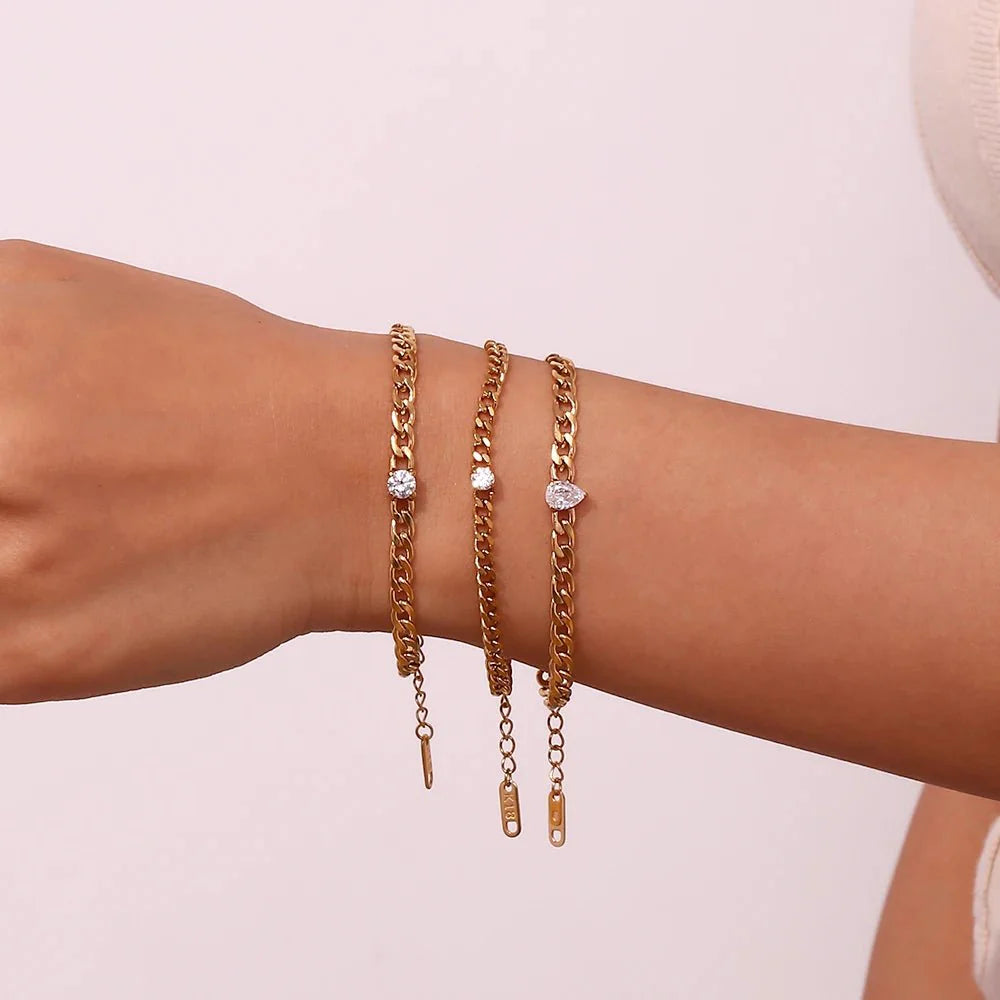 Dainty Diamond Set Gold Cuban Bracelets - Aryomi