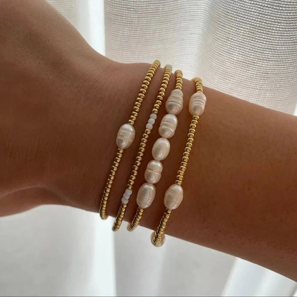 Dainty Gold Beaded Pearl Bracelets - Aryomi