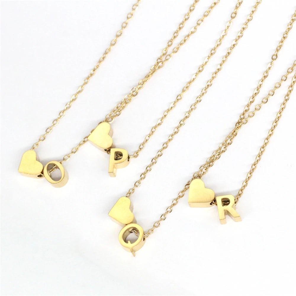 Dainty Heart Letter Initial Necklace - Aryomi