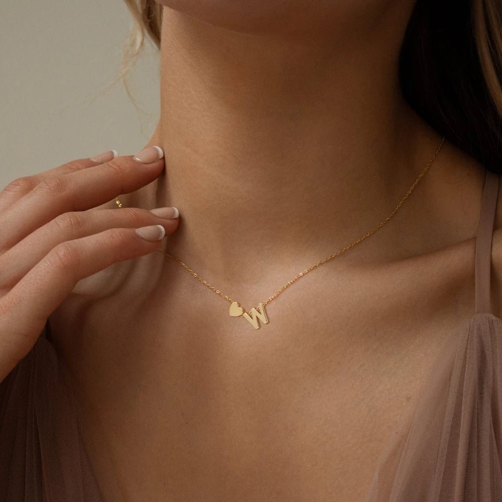 Dainty Heart Letter Initial Necklace - Aryomi