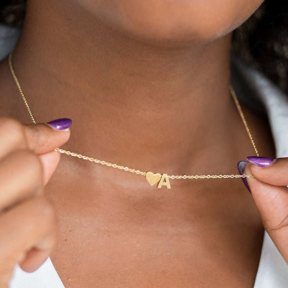 Dainty Heart Letter Initial Necklace - Aryomi