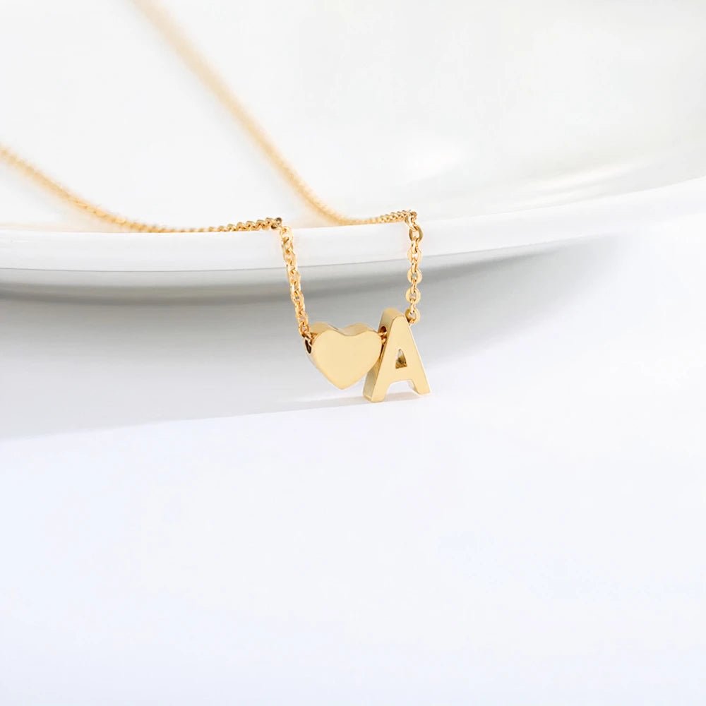 Dainty Heart Letter Initial Necklace - Aryomi