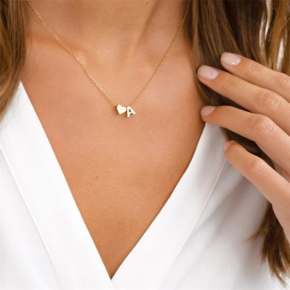 Dainty Heart Letter Initial Necklace - Aryomi
