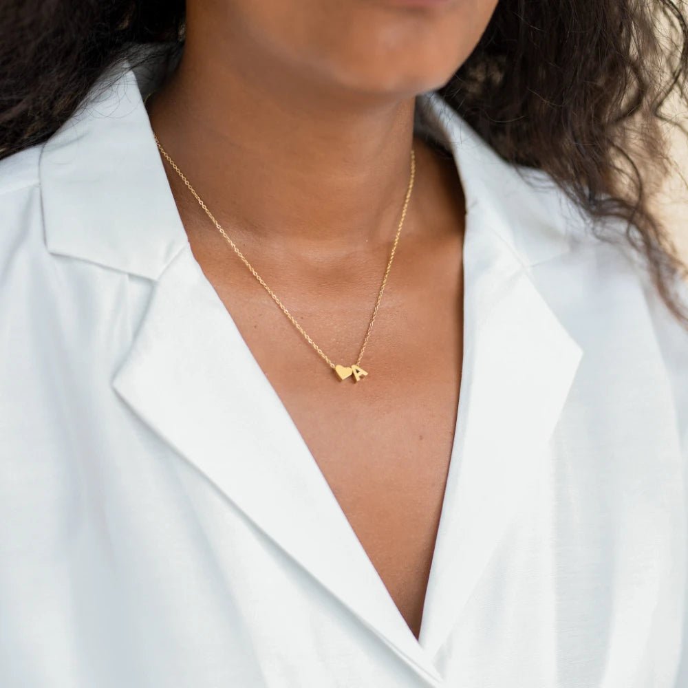Dainty Heart Letter Initial Necklace - Aryomi