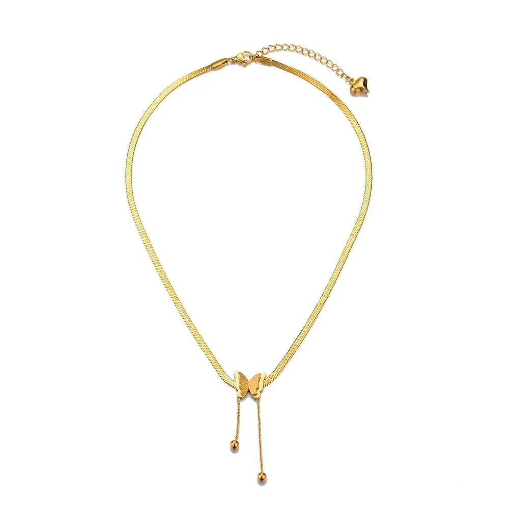 Dainty Herringbone Butterfly Dangle Necklace - Aryomi