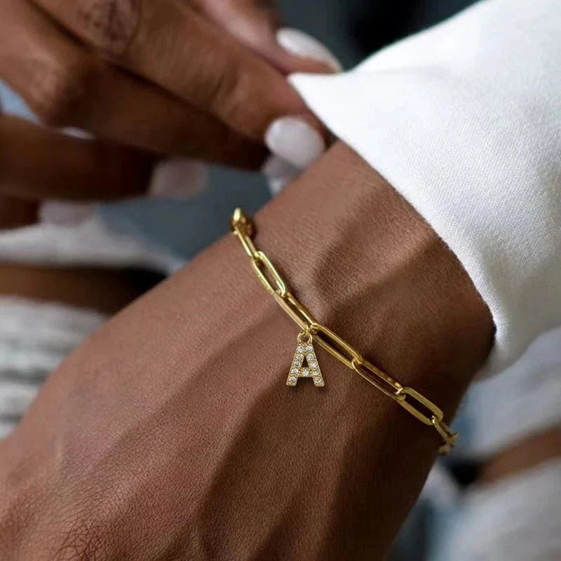 Dainty Paperclip Letter Initial Bracelet - Aryomi