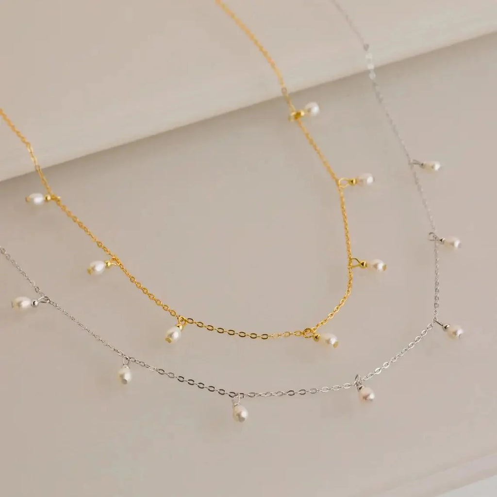 Dainty Pearl Droplets Necklace - Aryomi