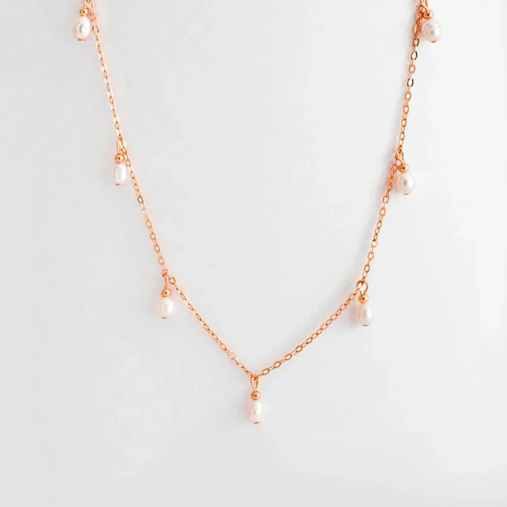 Dainty Pearl Droplets Necklace - Aryomi