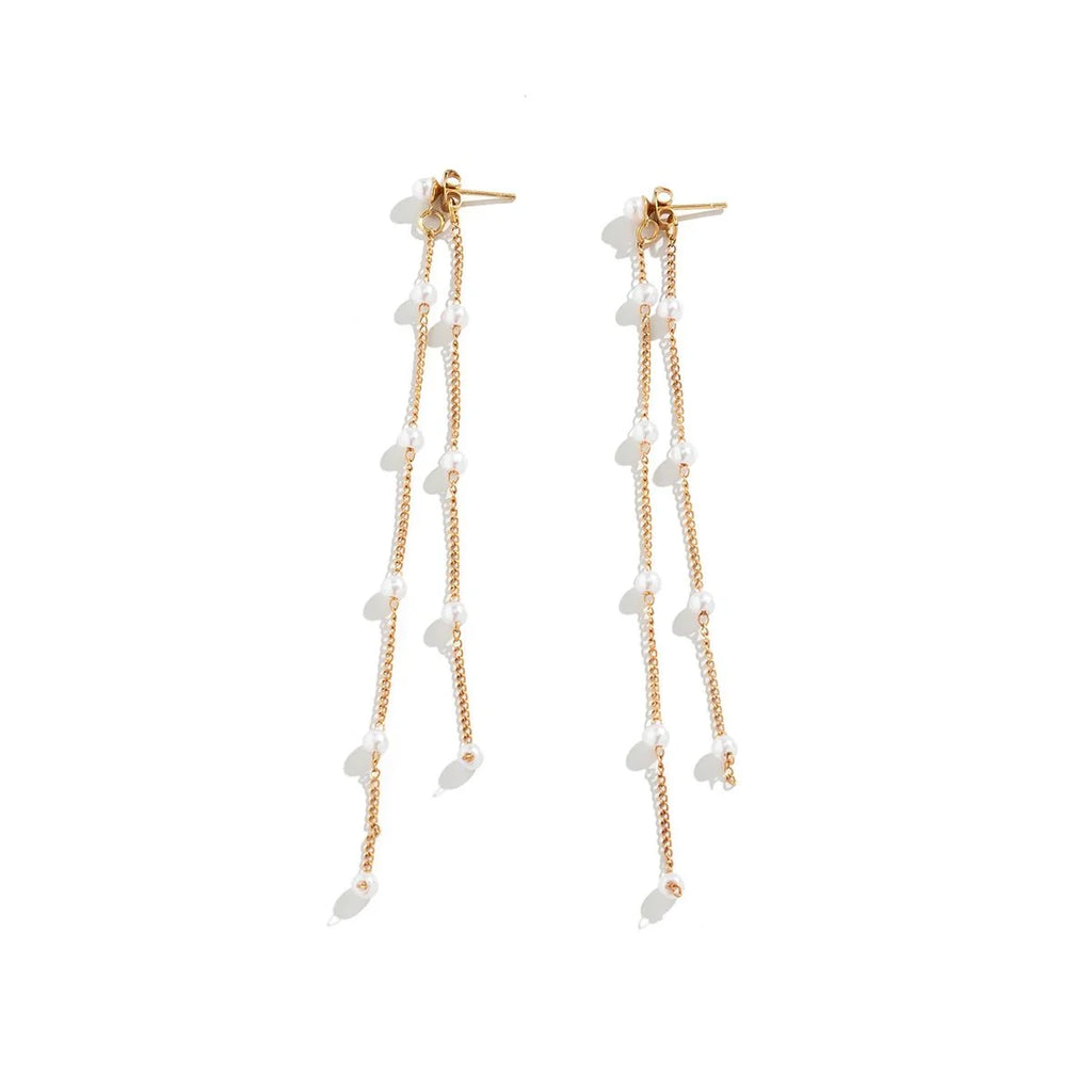Dainty Pearl Long Tassel Earrings - Aryomi