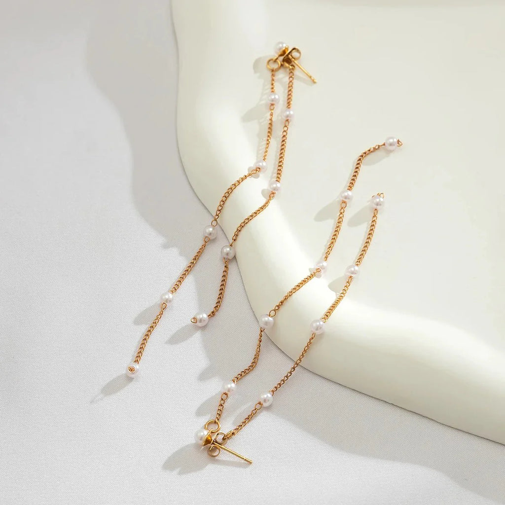 Dainty Pearl Long Tassel Earrings - Aryomi