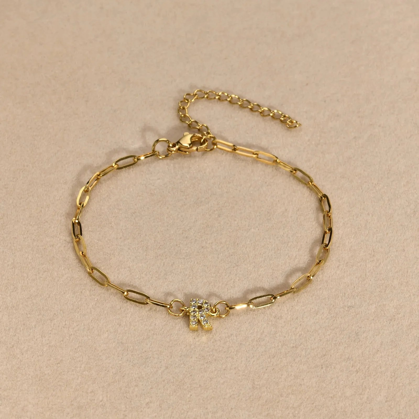 Dainty Thin Paperclip Letter Initial Bracelet - Aryomi