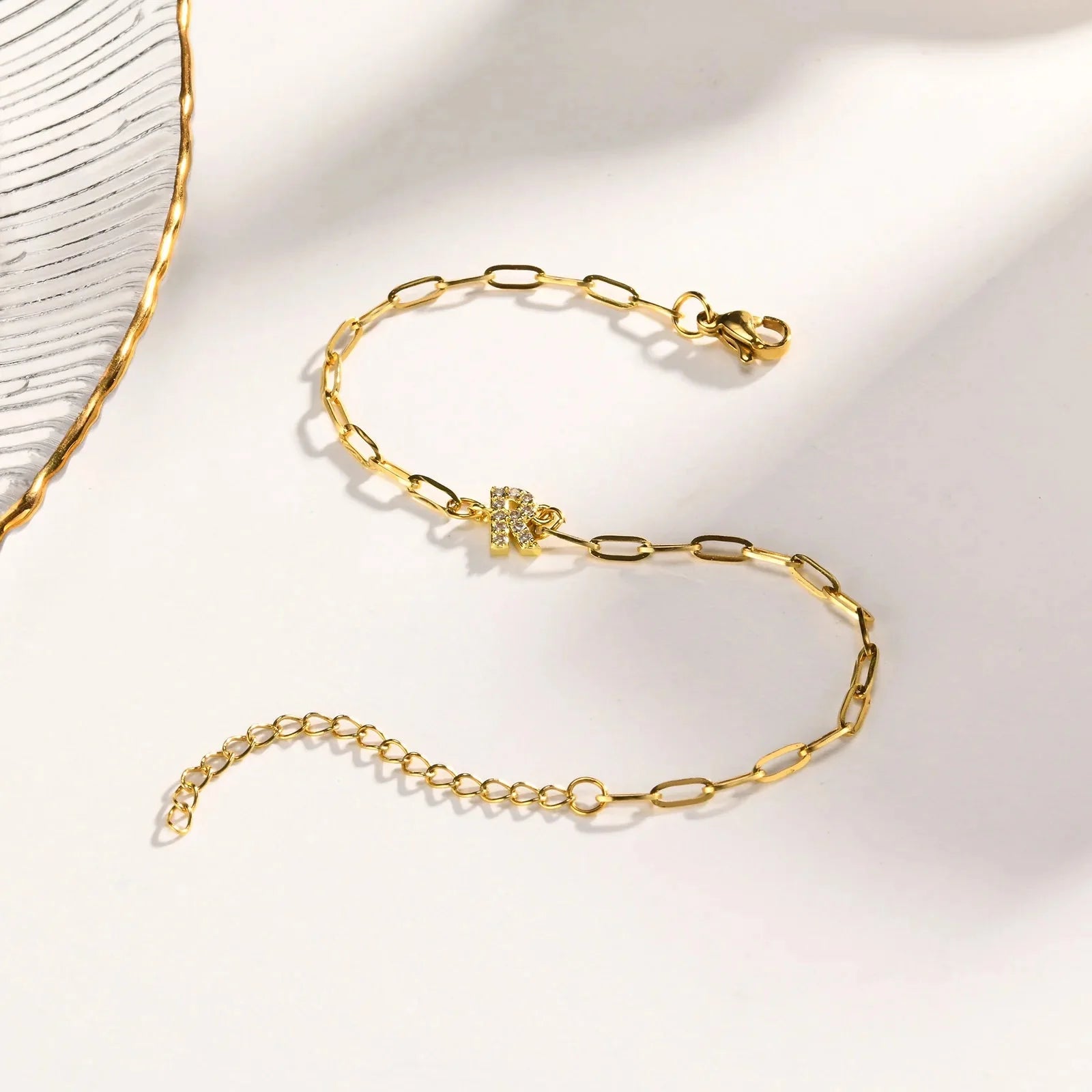 Dainty Thin Paperclip Letter Initial Bracelet - Aryomi