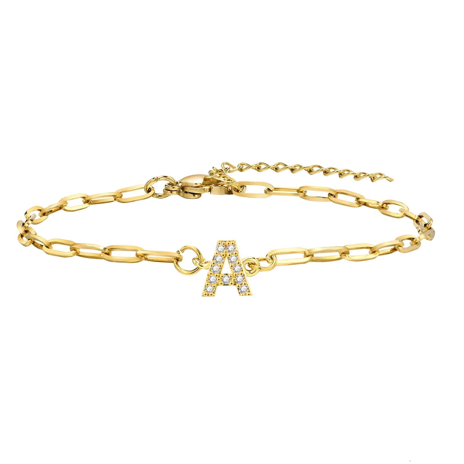 Dainty Thin Paperclip Letter Initial Bracelet - Aryomi