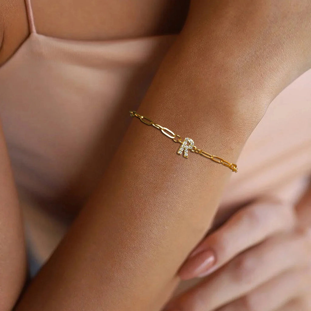Dainty Thin Paperclip Letter Initial Bracelet - Aryomi