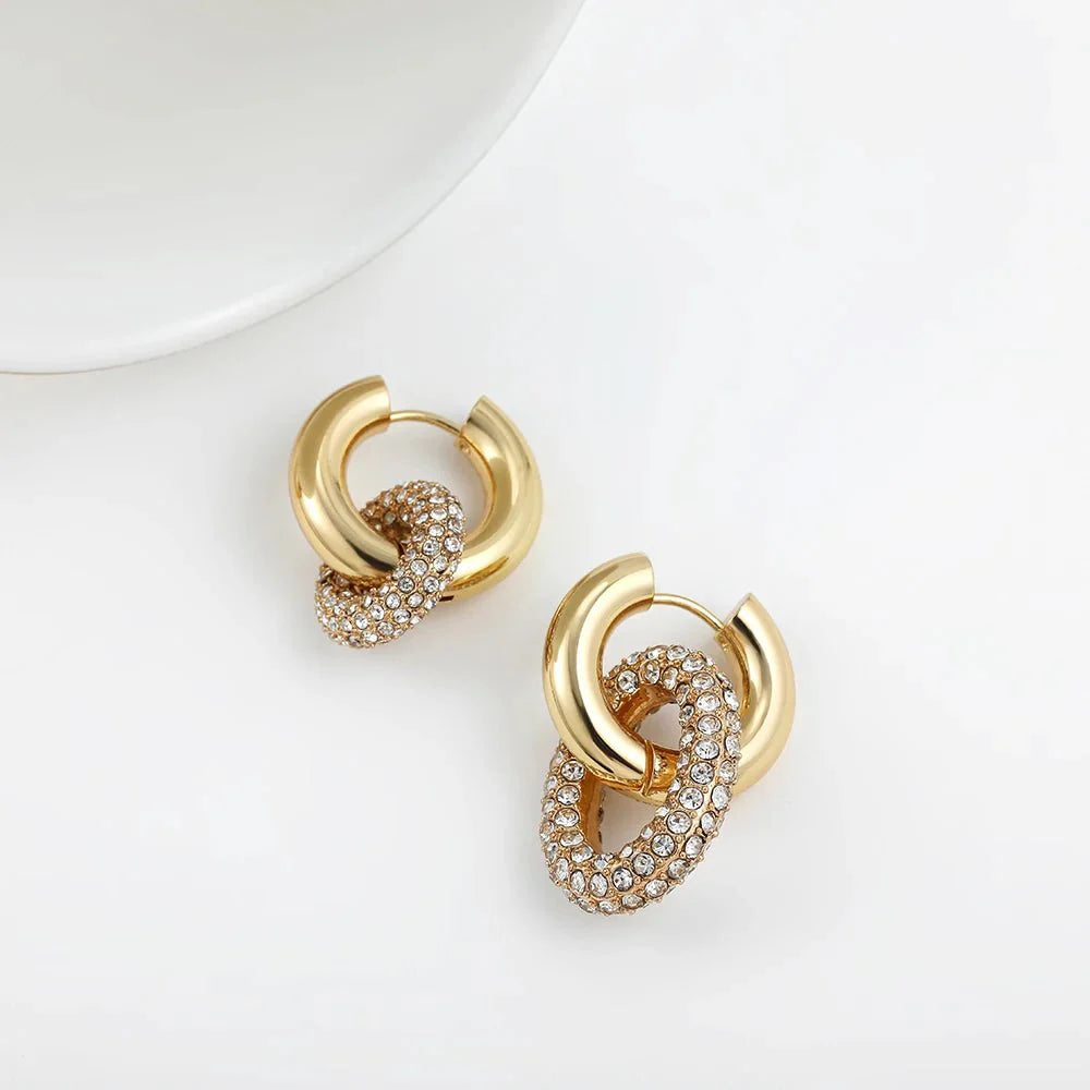 Dual Diamond Circle Huggie Earrings - Aryomi