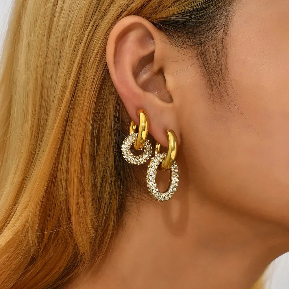 Dual Diamond Circle Huggie Earrings - Aryomi