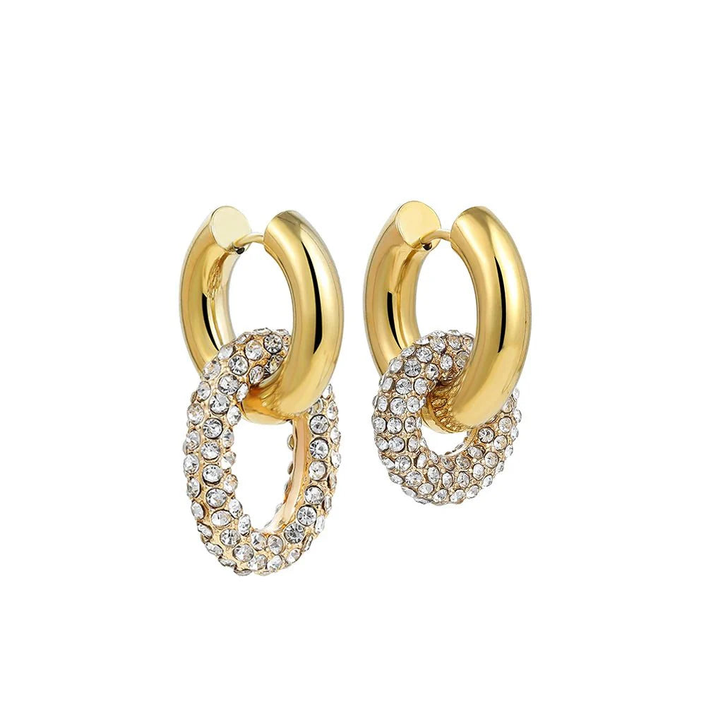 Dual Diamond Circle Huggie Earrings - Aryomi