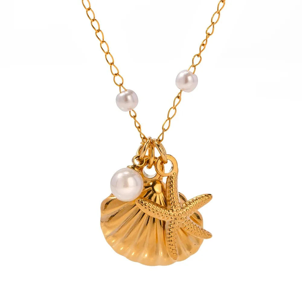 Elegant Dainty Spaced Pearl Seashell Necklace - Aryomi