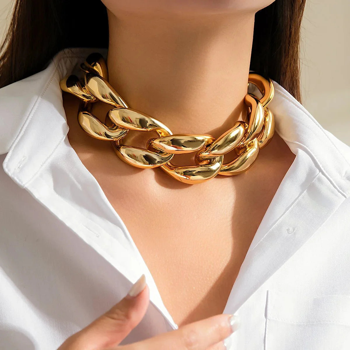 Exaggerated Chunky Cuban Link Choker Necklace - Aryomi