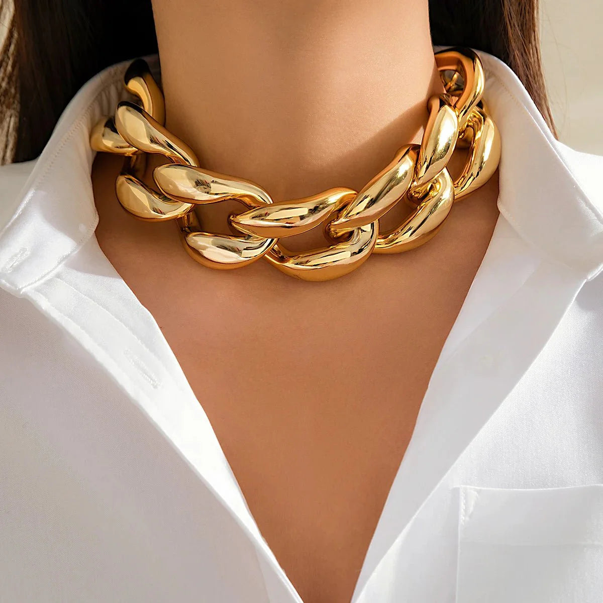 Exaggerated Chunky Cuban Link Choker Necklace - Aryomi