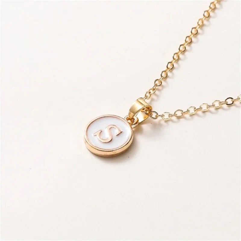 Gold Accented Circle Letter Initial Necklace - Aryomi