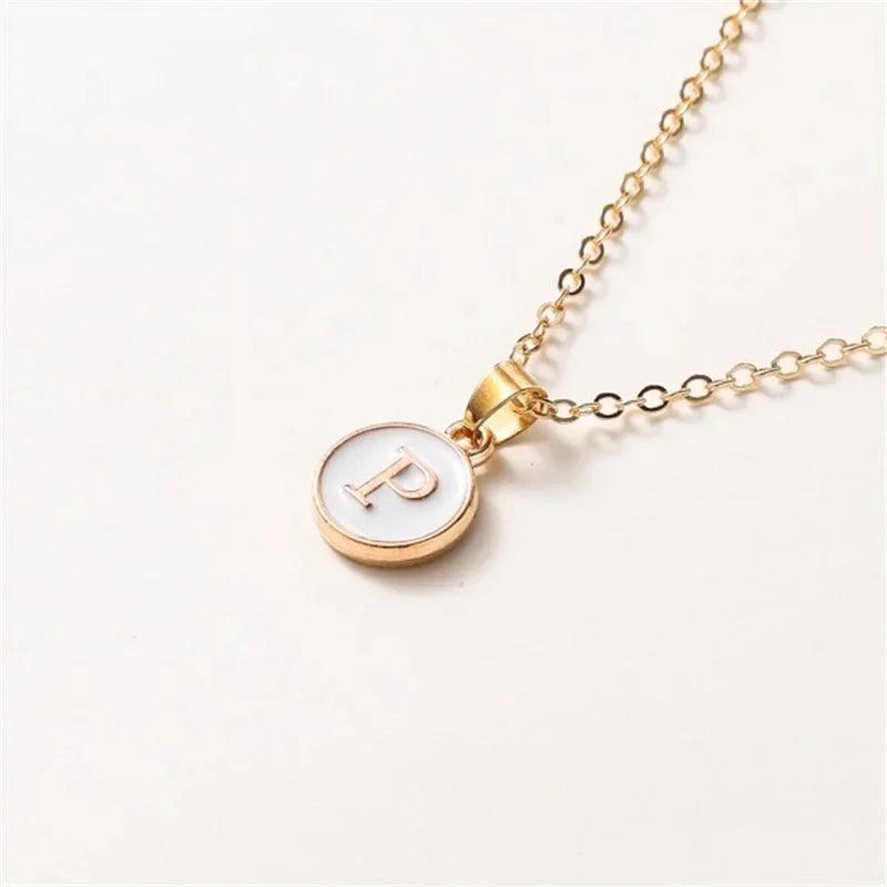 Gold Accented Circle Letter Initial Necklace - Aryomi