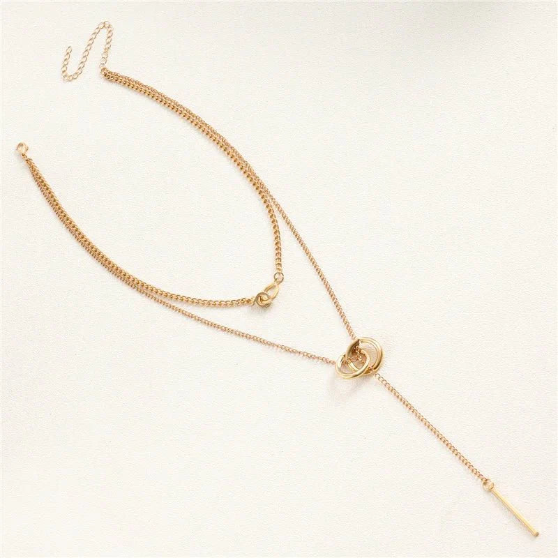 Layered Dual Circle Chain Necklace - Aryomi