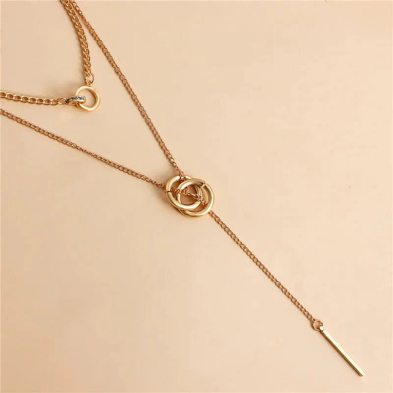 Layered Dual Circle Chain Necklace - Aryomi