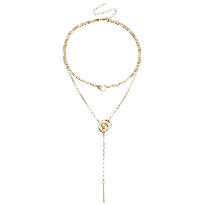 Layered Dual Circle Chain Necklace - Aryomi