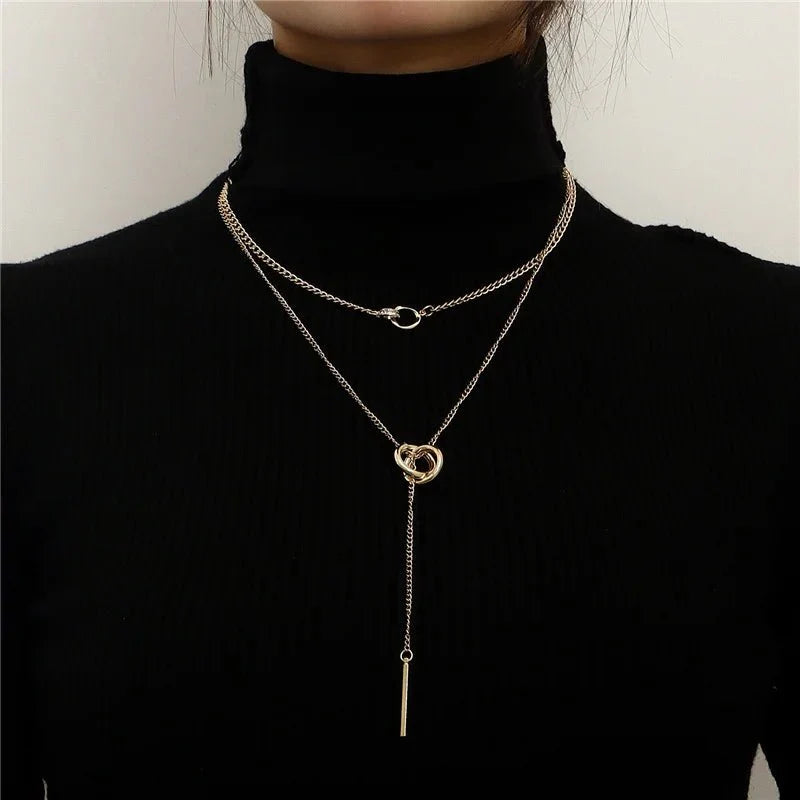 Layered Dual Circle Chain Necklace - Aryomi