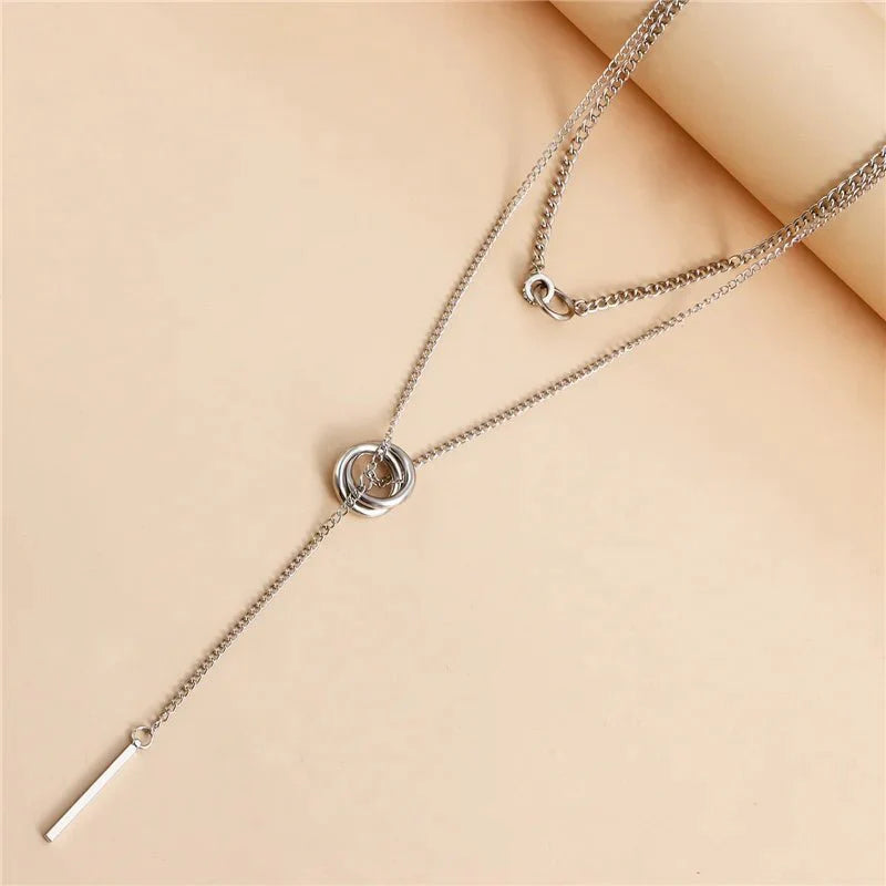 Layered Dual Circle Chain Necklace - Aryomi