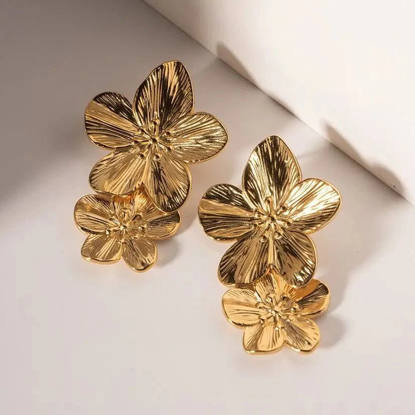 Layered Hibiscus Flower Floral Earrings - Aryomi