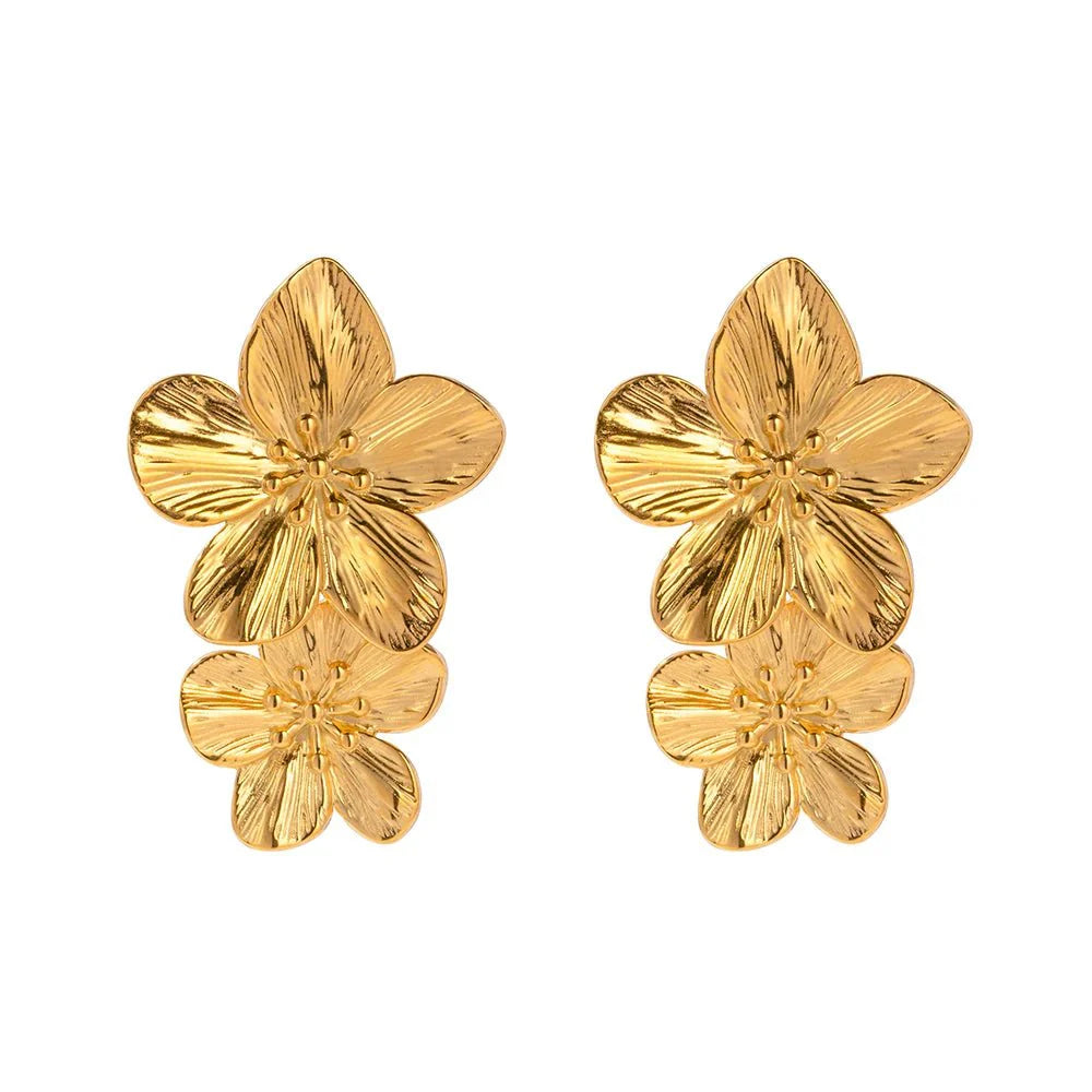 Layered Hibiscus Flower Floral Earrings - Aryomi