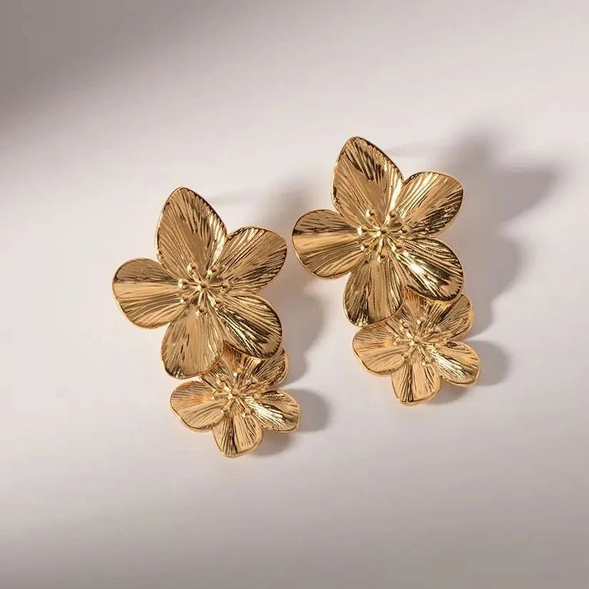 Layered Hibiscus Flower Floral Earrings - Aryomi