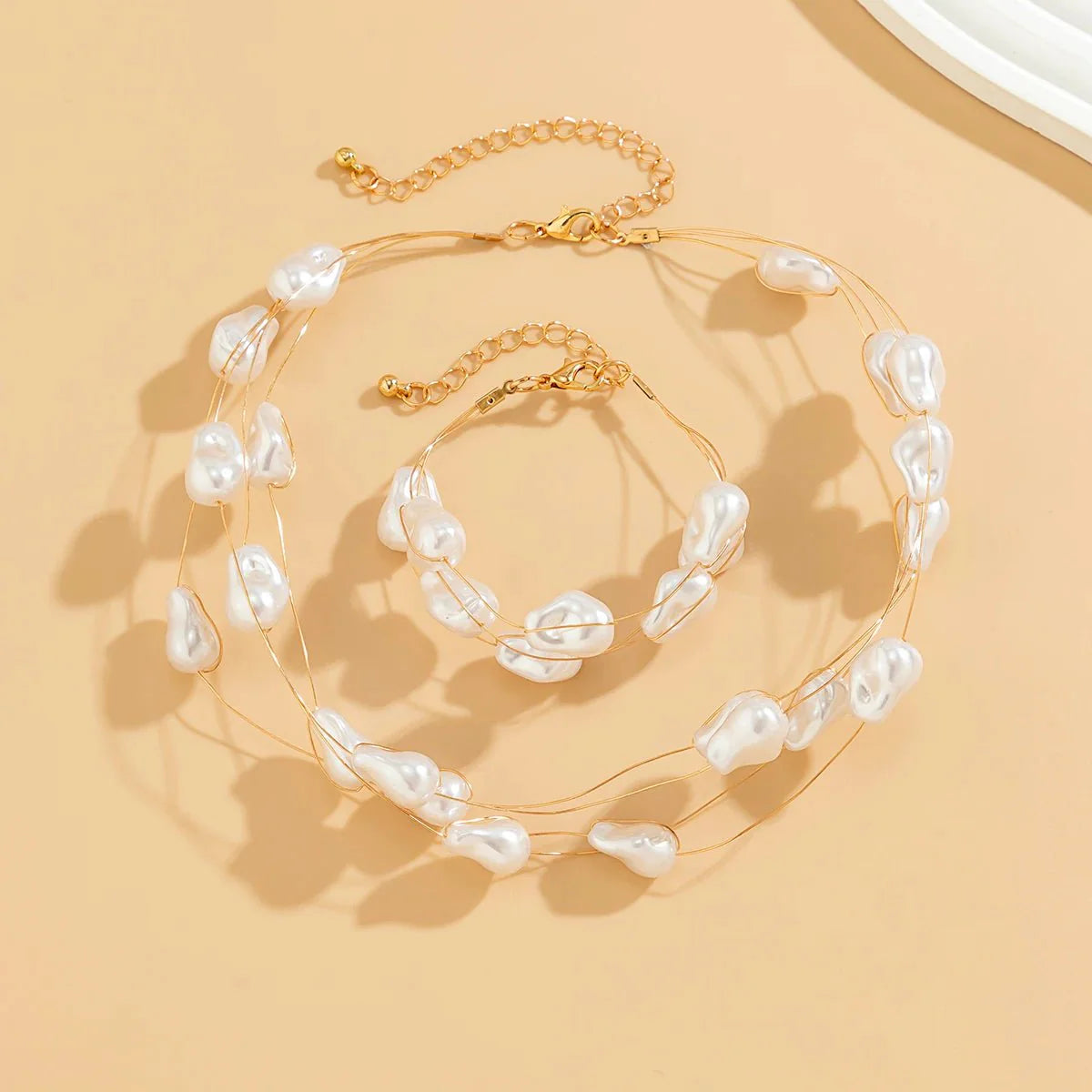 Layered Strung Pearls Bracelet and Necklace - Aryomi