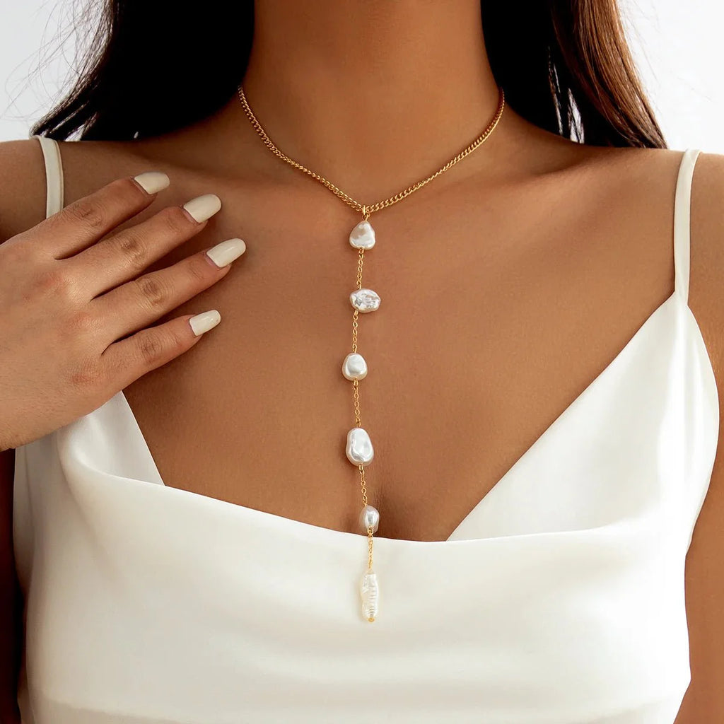 Long Pearl Drop Tassel Necklace - Aryomi