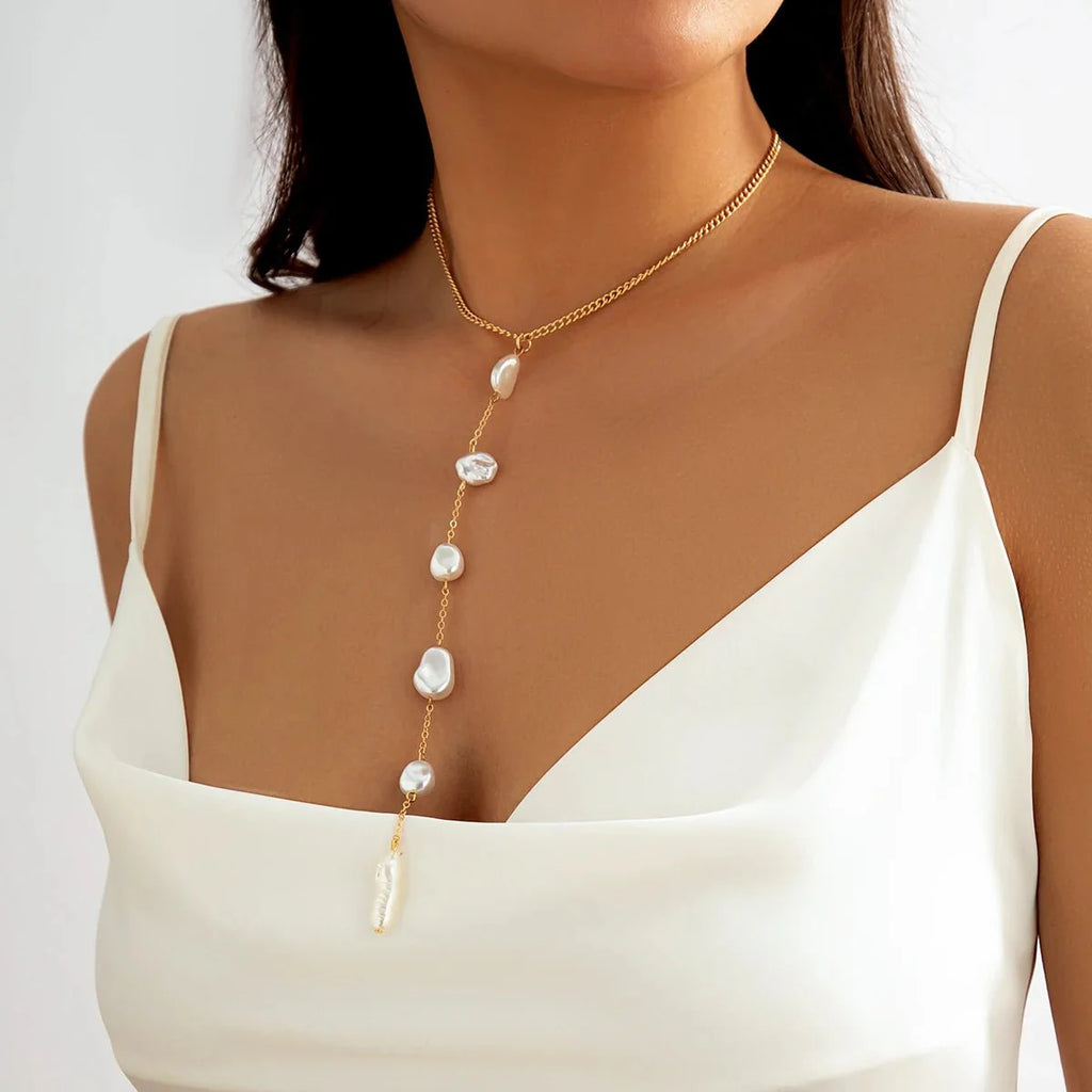 Long Pearl Drop Tassel Necklace - Aryomi