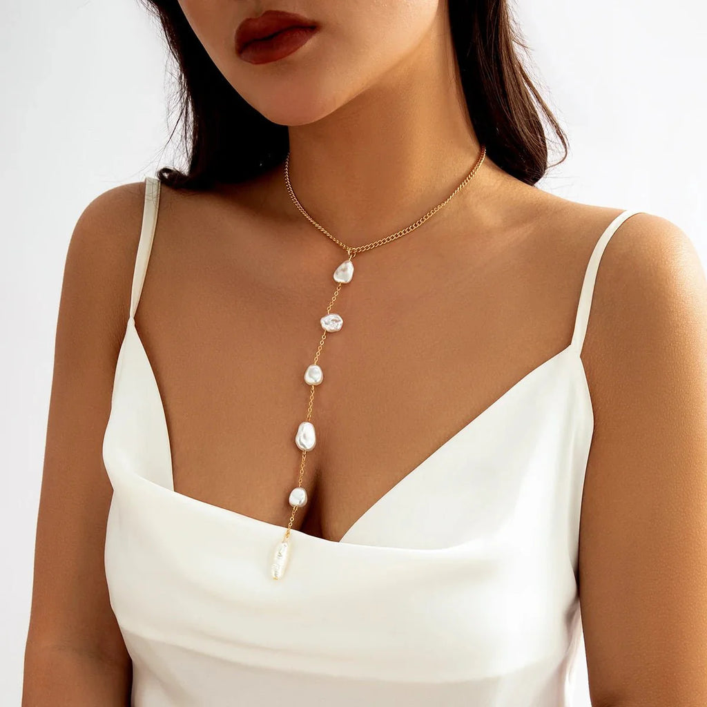Long Pearl Drop Tassel Necklace - Aryomi