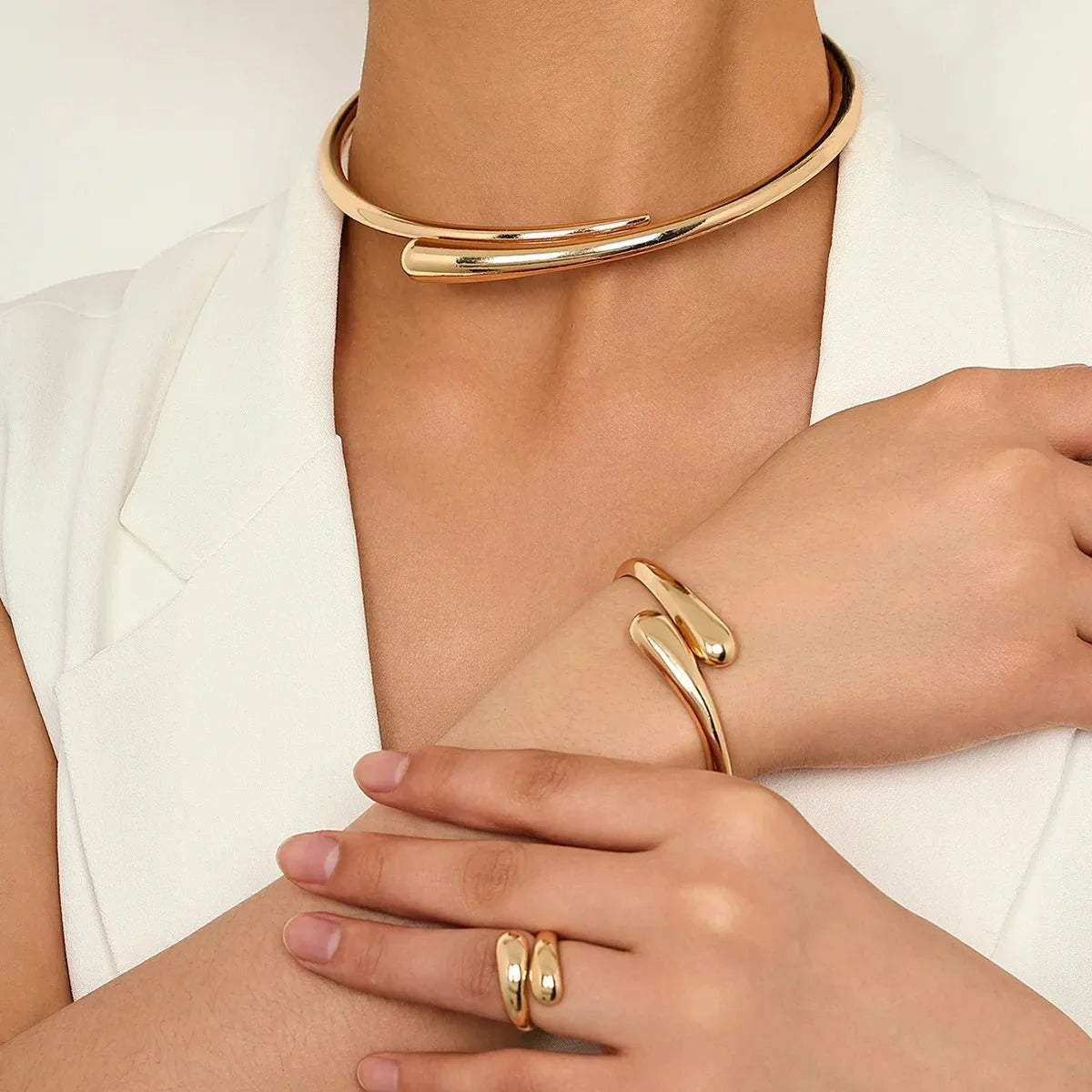Modern Wrap Choker Necklace, Bracelet, Ring Set - Aryomi