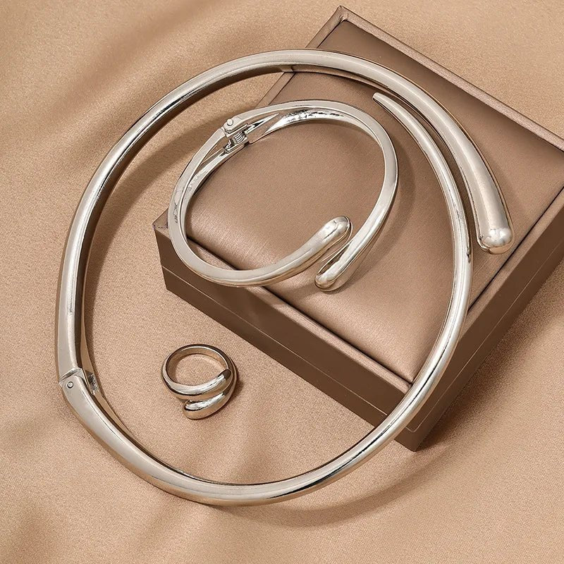 Modern Wrap Choker Necklace, Bracelet, Ring Set - Aryomi