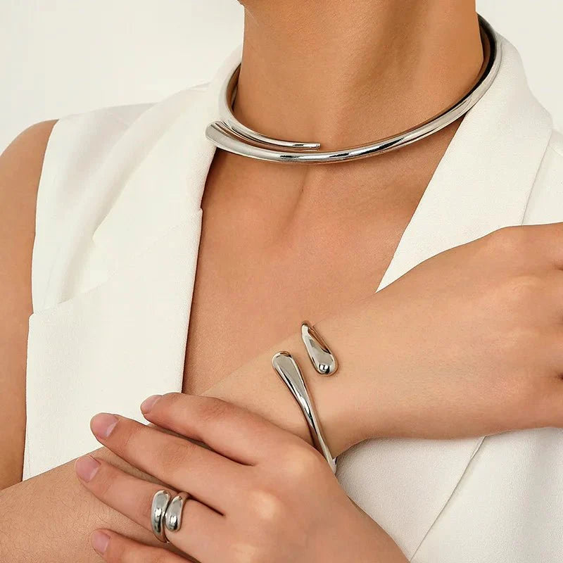 Modern Wrap Choker Necklace, Bracelet, Ring Set - Aryomi