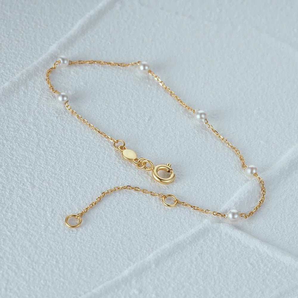 S925 Dainty Satellite Pearl Chain Bracelet - Aryomi