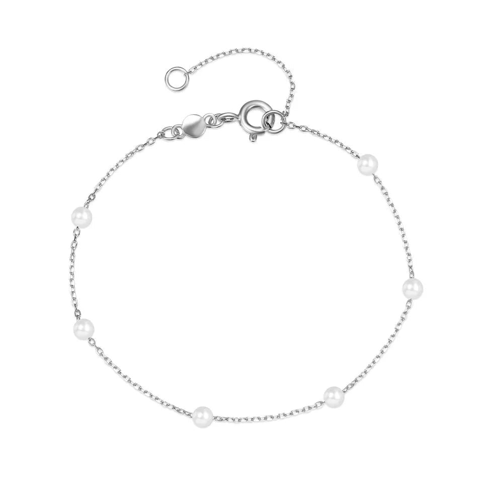 S925 Dainty Satellite Pearl Chain Bracelet - Aryomi
