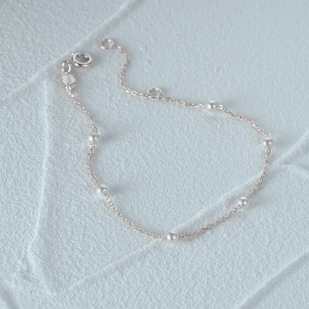 S925 Dainty Satellite Pearl Chain Bracelet - Aryomi