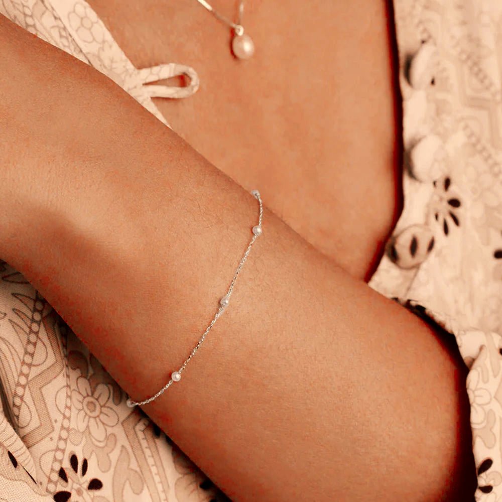 S925 Dainty Satellite Pearl Chain Bracelet - Aryomi