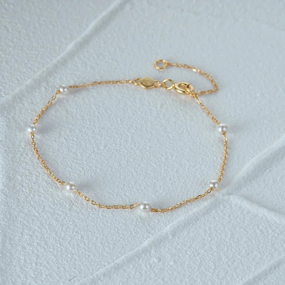 S925 Dainty Satellite Pearl Chain Bracelet - Aryomi