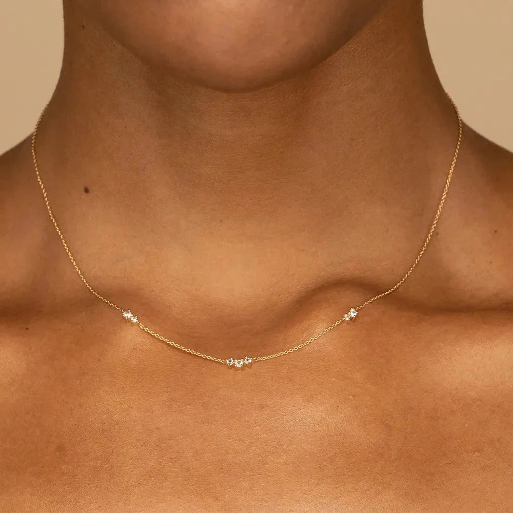 S925 Dainty Triple Zircon Necklace - Aryomi