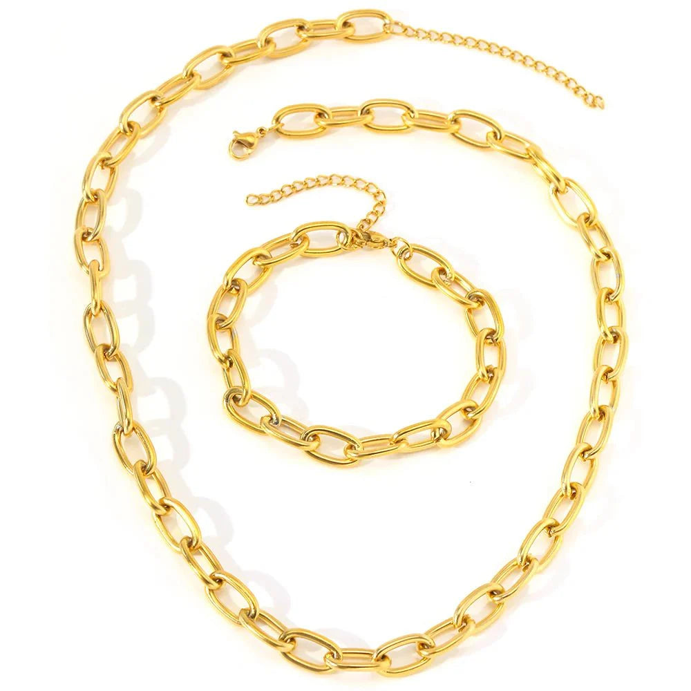 Simple Paperclip Necklace & Bracelet Set - Aryomi